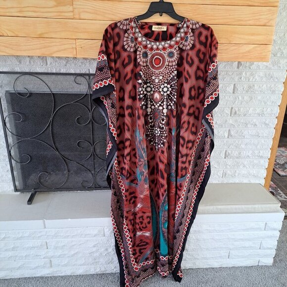 Habeba Women's Kaftan Swimsuit Cover Up One Size Animal Print Geometric Tribal - Picture 1 of 8